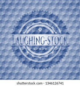 Laughing-stock blue hexagon badge.