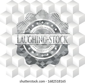 Laughing-stock grey badge with geometric cube white background