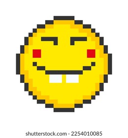 Laughs face icon. Pixel art emoticons. Vector illustration.