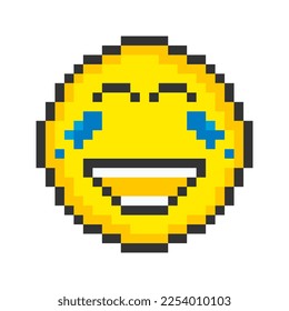 Icono de la cara de las risas. Emoticonos de arte de Pixel. Ilustración vectorial.
