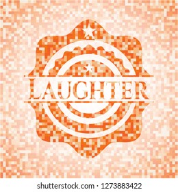 Laughter abstract emblem, orange mosaic background