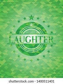Laughter green emblem with triangle mosaic background. Vector Illustration. Detailed.