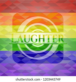 Laughter on mosaic background with the colors of the LGBT flag
