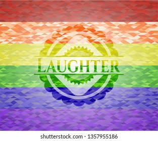 Laughter on mosaic background with the colors of the LGBT flag