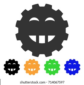 Laugth Smiley Gear icon. Vector illustration style is a flat iconic laugth smiley gear symbol with black, grey, green, blue, yellow color variants. Designed for web and software interfaces.