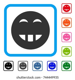 Laugth Smiley icon. Flat gray pictogram symbol inside a blue rounded rectangle. Black, gray, green, blue, red, orange color additional versions of Laugth Smiley vector.