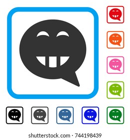 Laugth Smiley Message icon. Flat gray iconic symbol inside a blue rounded rectangle. Black, gray, green, blue, red, orange color variants of Laugth Smiley Message vector.