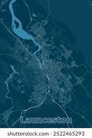 Launceston, Australia artistic blueprint map poster