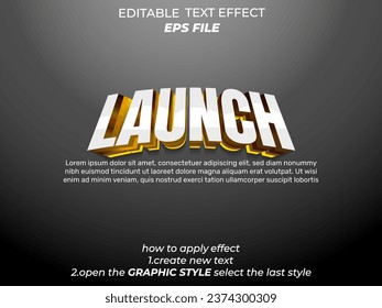 launch 3d text effect, text style, editabled. vector template
