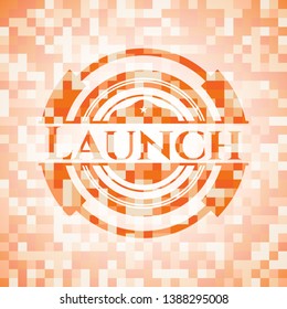 Launch abstract emblem, orange mosaic background