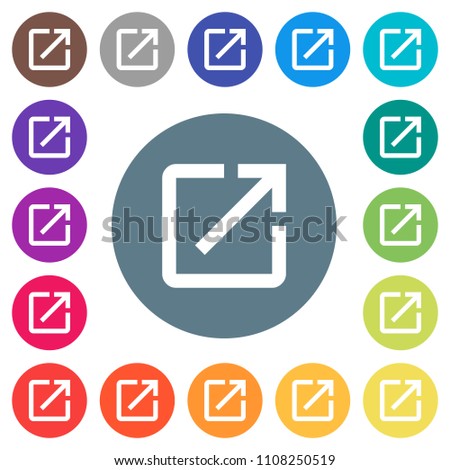 Launch application flat white icons on round color backgrounds. 17 background color variations are included.