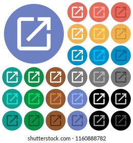 Launch application multi colored flat icons on round backgrounds. Included white, light and dark icon variations for hover and active status effects, and bonus shades on black backgounds.
