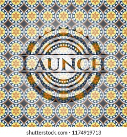 Launch arabic style emblem. Arabesque decoration.
