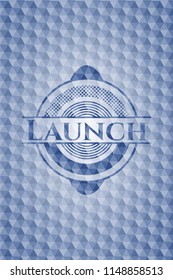 Launch blue emblem with geometric background.
