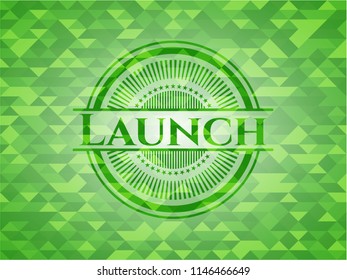 Launch green emblem. Mosaic background