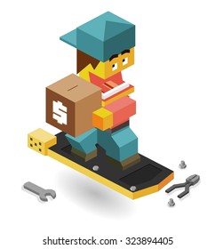 lanzar el proyecto de financiación colectiva de hoverboard. Vector isométrico