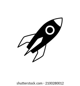 Launch icon in black flat glyph, filled style isolated on white background