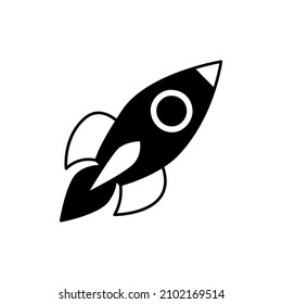 Launch icon in black flat glyph, filled style isolated on white background