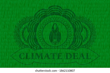 Launch icon and climate deal text grass sod badge. Eco luxurious background. Illustration. 