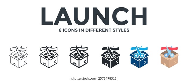 Launch Icon In Different Style Vector Illustration. Designed In Thin Line, Regular Line, Bold Line, Glyph, Color Fill, And Flat Style Can Be Used For Web