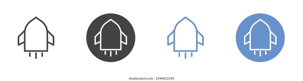 Launch icon Flat set in black and white color
