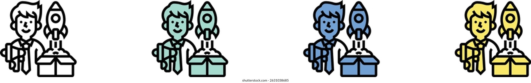launch icon. Outline, Green, Blue and Yellow Style Design Isolated On White Background