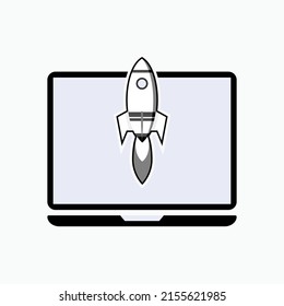 Icono de lanzamiento. Lanzamiento de cohetes, habilidad tecnológica. Experto aeroespacial - Vector. 