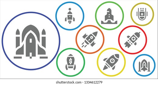 launch icon set. 9 filled launch icons.  Simple modern icons about  - Rocket ship, Rocket, Startup, Space capsule, Spaceship