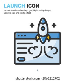 Launch icon vector with outline color style isolated on white background. Vector illustration launching sign symbol icon concept for digital business, finance, industry, company, apps, web and project