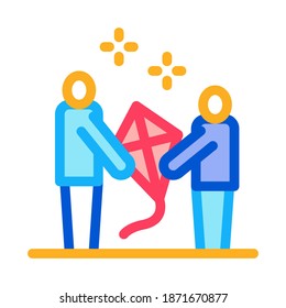 launch kite parent and child icon vector. launch kite parent and child sign. color symbol illustration