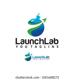 launch lab logo with laboratory glass and paper plane launch combination