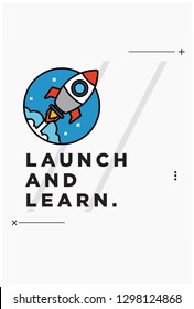 Launch and Learn motivational quote with rocket ship illustration