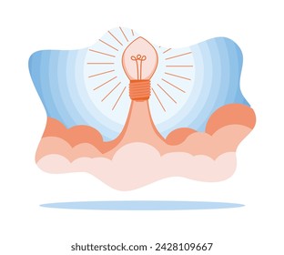Launch a light bulb rocket to scale a new business idea. Businessman holding rocket concept. Flat vector illustration.