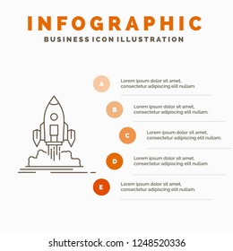 Launch, mission, shuttle, startup, publish Infographics Template for Website and Presentation. Line Gray icon with Orange infographic style vector illustration