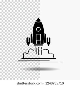 Launch, mission, shuttle, startup, publish Glyph Icon on Transparent Background. Black Icon