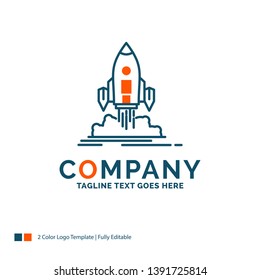 Launch, mission, shuttle, startup, publish Logo Design. Blue and Orange Brand Name Design. Place for Tagline. Business Logo template.