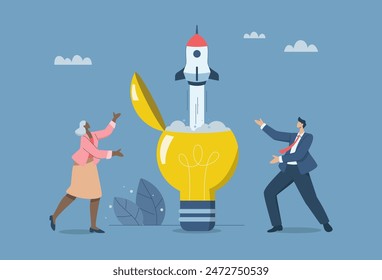 Launch of a new generation of innovative rockets, From opening a contemporary idea, Light bulb concept, Opening a new idea, Starting an entrepreneur or a new business.  Vector design illustration.