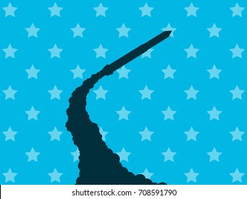 Launch of a nuclear missile. Launch of a ballistic missile. Vector illustration