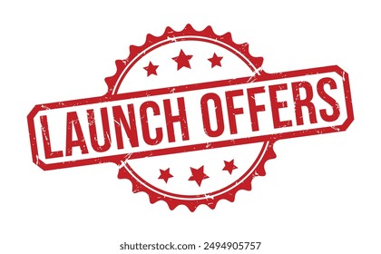 Lanzamiento Ofrece sello de goma sobre fondo blanco. Lanzamiento Ofertas Sello.