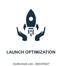 Icono de Optimización de lanzamiento. Signo monocromo de la colección de gestión de producción. Ilustración de icono de Creative Launch Optimization para diseño web, infografías y más