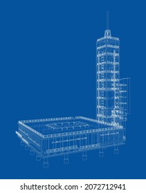 Launch pad whithout Space Rocket. Vector rendering of 3d. Wire-frame style. Elements of this image furnished by NASA. The layers of visible and invisible lines are separated