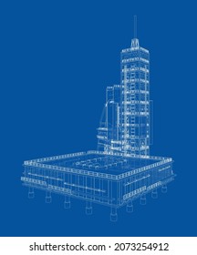 Launch pad whithout Space Rocket. Vector rendering of 3d. Wire-frame style. Elements of this image furnished by NASA. The layers of visible and invisible lines are separated