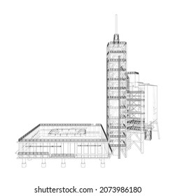 Launch pad whithout Space Rocket. Vector rendering of 3d. Wire-frame style. Elements of this image furnished by NASA. The layers of visible and invisible lines are separated