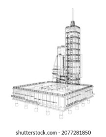 Launch pad whithout Space Rocket. Vector rendering of 3d. Wire-frame style. Elements of this image furnished by NASA. The layers of visible and invisible lines are separated