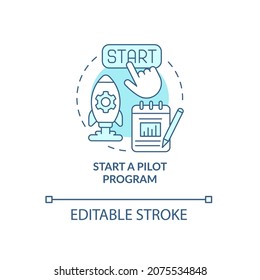 Launch a pilot program concept icon. Examine new technology. Analyze results. Small scale experiment abstract idea thin line illustration. Vector isolated outline color drawing. Editable stroke