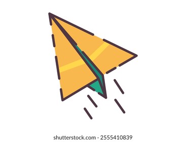 Launch product icon illustration. Flat line color icon of a vibrant illustration of a paper airplane in flight, suitable for various design projects. Colored outline icon.