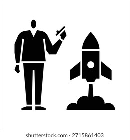 Icono de glifo de lanzamiento del proyecto. Ilustración del cohete de lanzamiento.