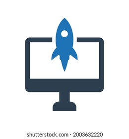 Launch project icon.spaceship,monitor (vector illustration)