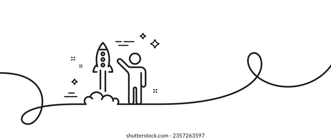 Launch project line icon. Continuous one line with curl. Startup rocket sign. Innovation symbol. Launch project single outline ribbon. Loop curve pattern. Vector