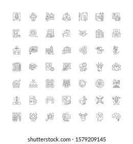 Launch project linear icons, signs, symbols vector line illustration set